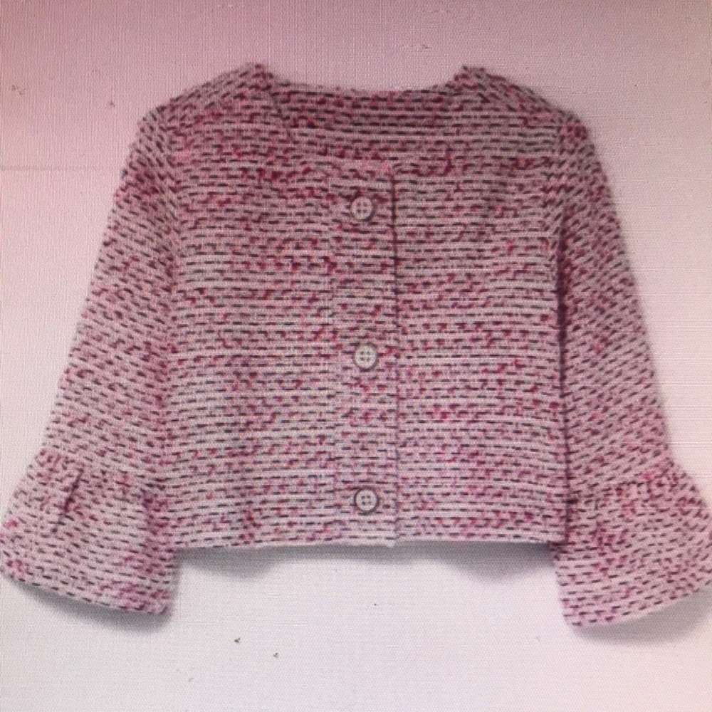 Pink and White Textured Button-Up Jacket